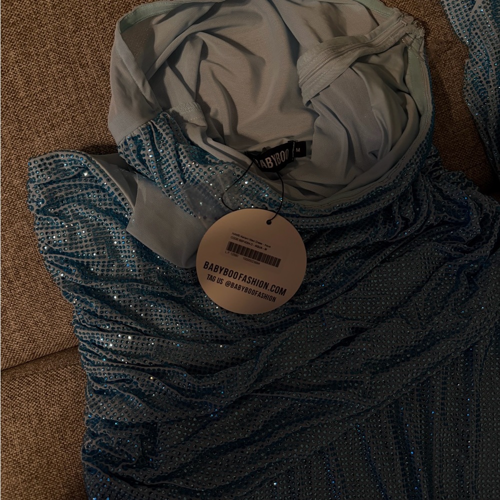 Babyboo Fashion Dazzling Strapless Blue Dress + Scarf - Picture 5 of 6
